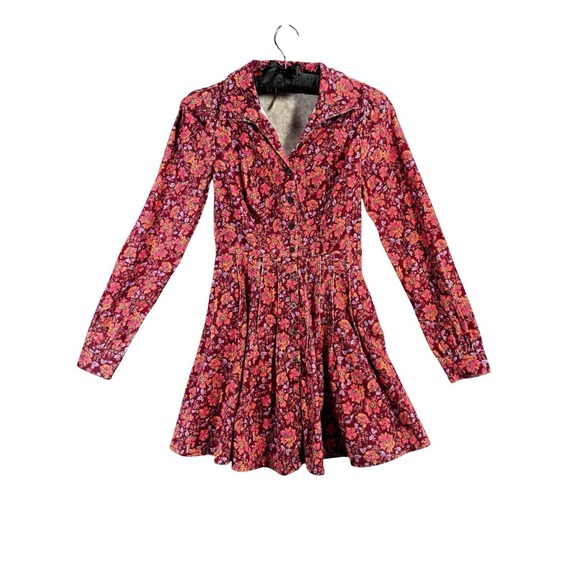 Free People Dresses & Skirts - Free People NWT Floral Corduroy Mini Dress Size 2 Berry Plum Button Front Boho